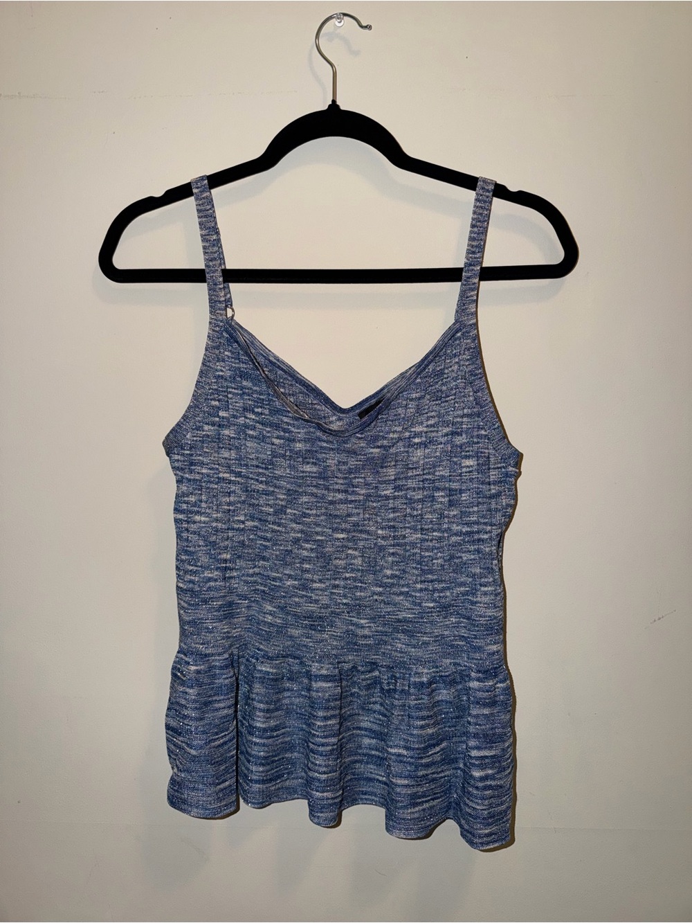 White House Black Market Blue Heathered Peplum Camisole